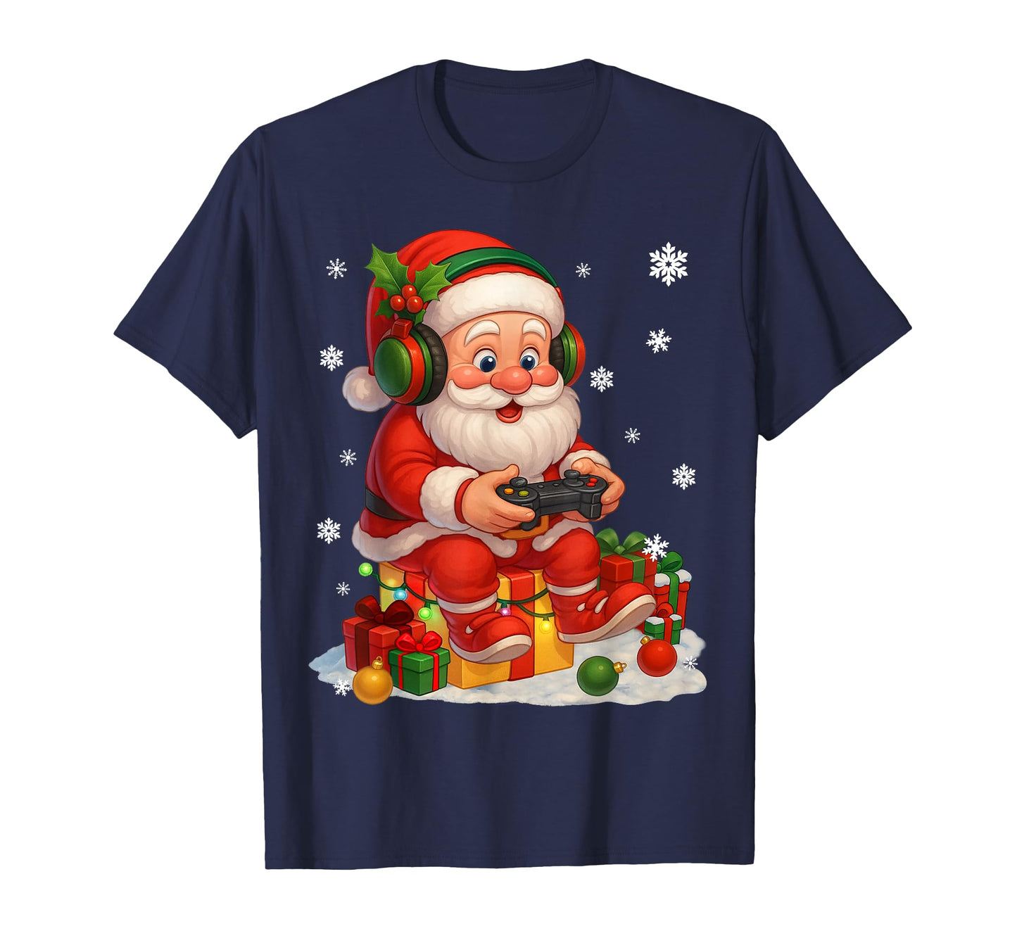Funny Santa Gaming Snowflake Christmas Xmas Men Boys Kids T-Shirt