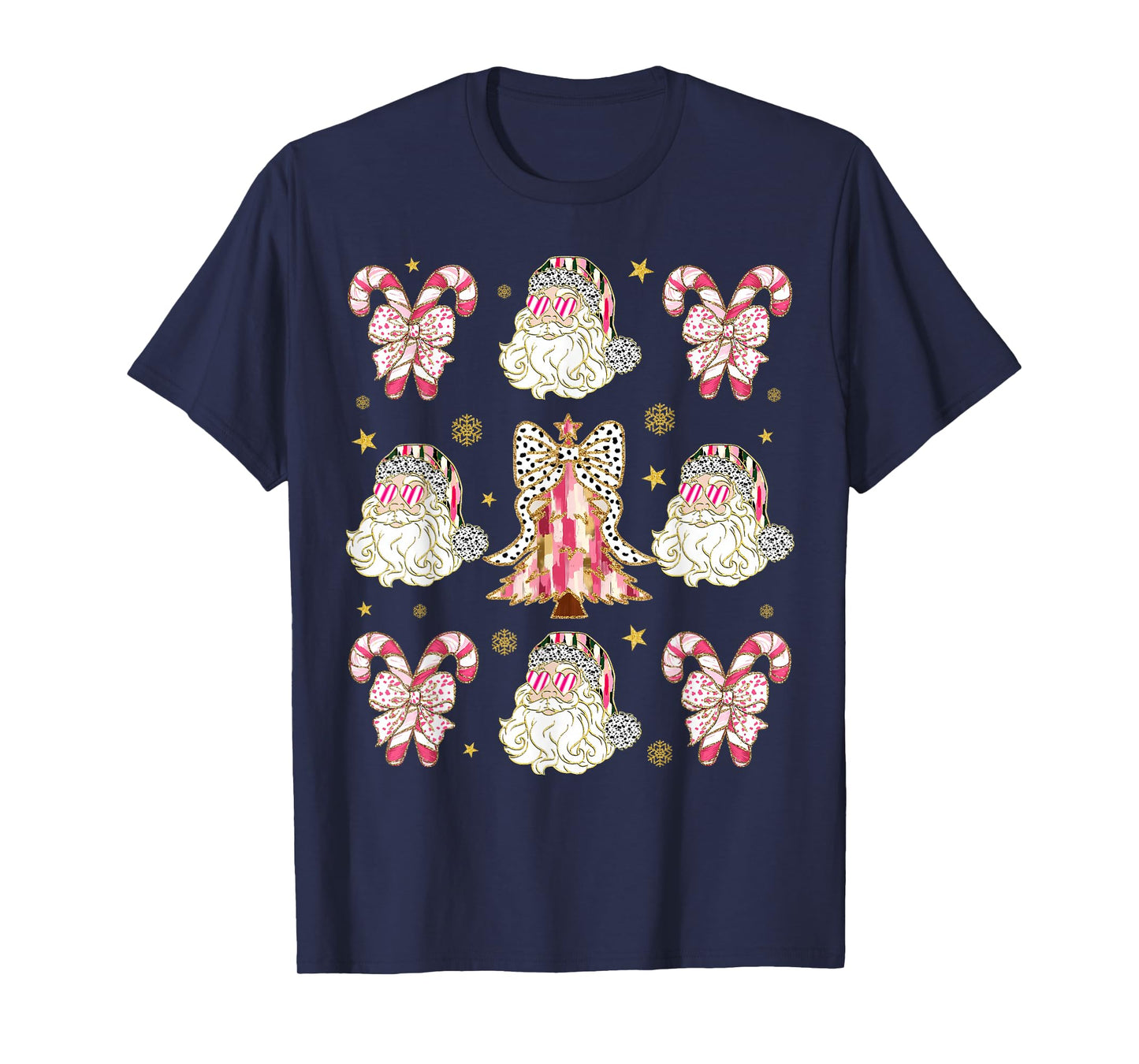 Candy Cane Coquette Bow Santa Christmas Tree Xmas Pajamas T-Shirt