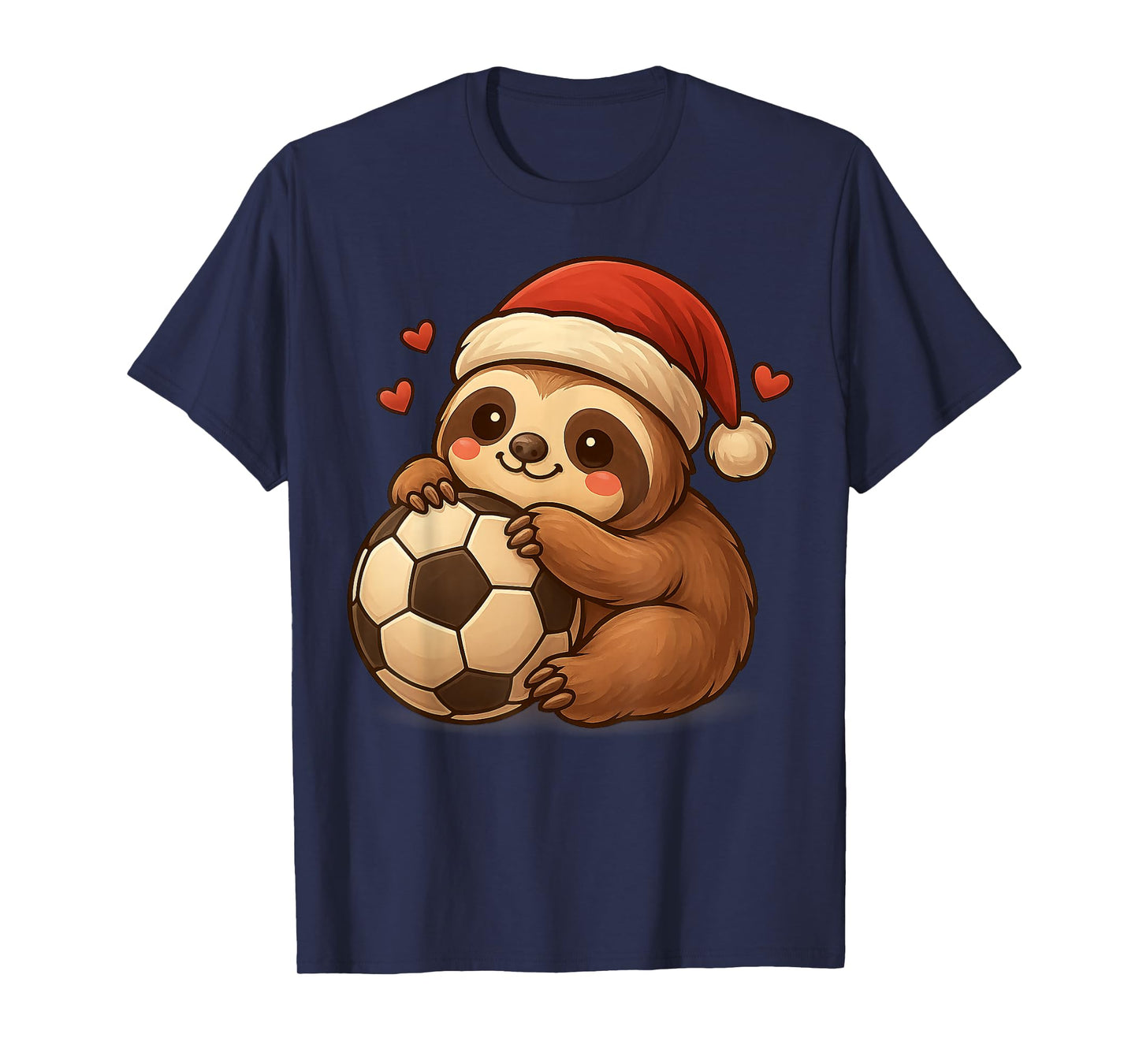 Sloth Christmas Tee Santa Playing Soccer Funny Xmas Football T-Shirt