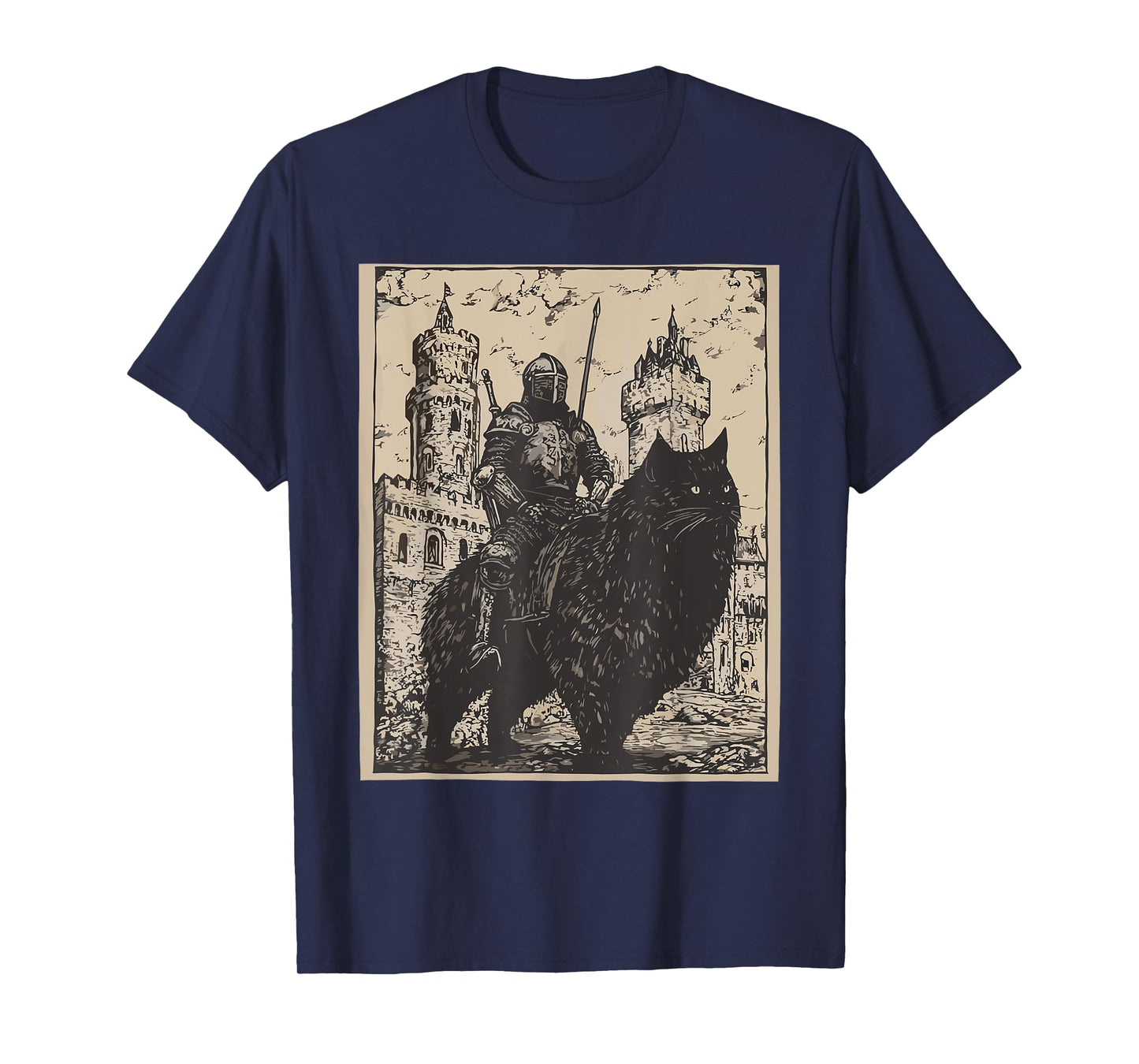 Knight Cat Rider Vintage 90s Medieval Knight Riding Cat T-Shirt for Men Women