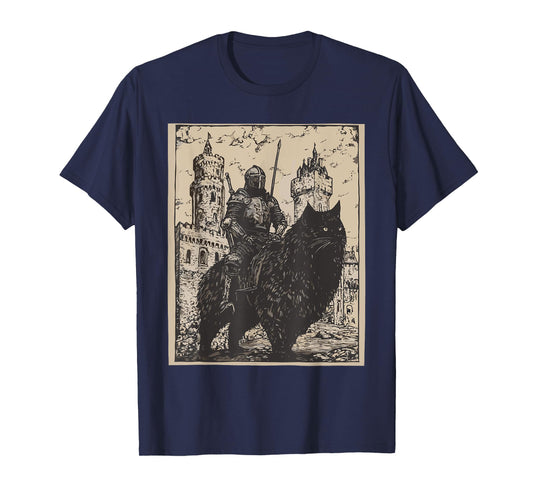 Knight Cat Rider Vintage 90s Medieval Knight Riding Cat T-Shirt for Men Women