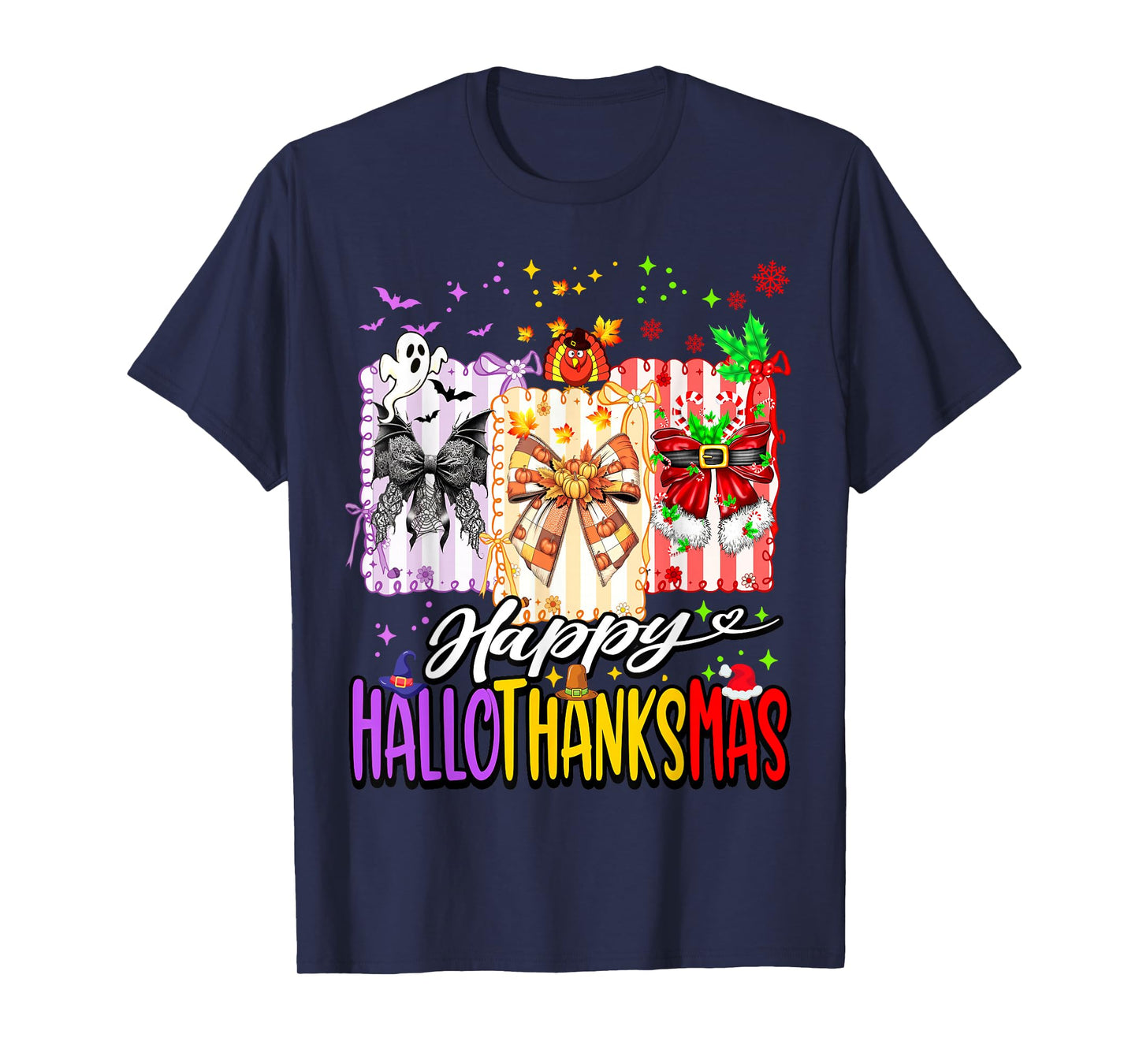 Happy Hallothanksmas Coquette Bow Halloween Thanks Christmas T-Shirt