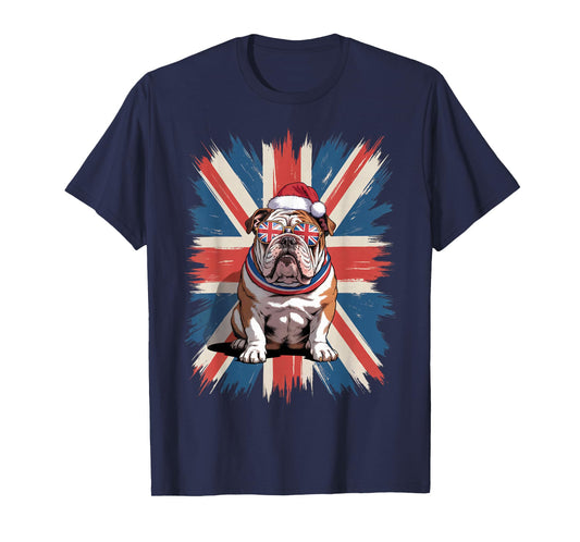 English Bulldog Christmas Hat UK Flag Xmas British Bulldog T-Shirt