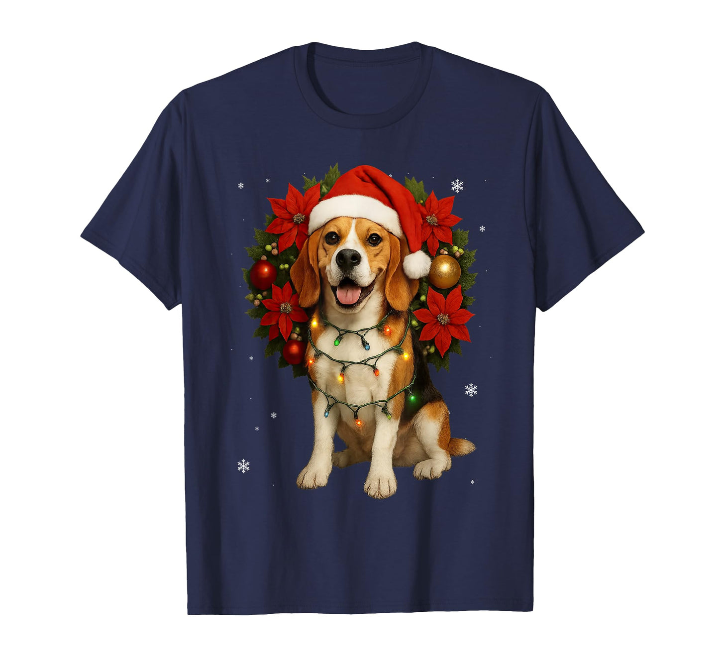 Cute Beagle Santa Hat Mistletoe Wreath Christmas Dog T-Shirt