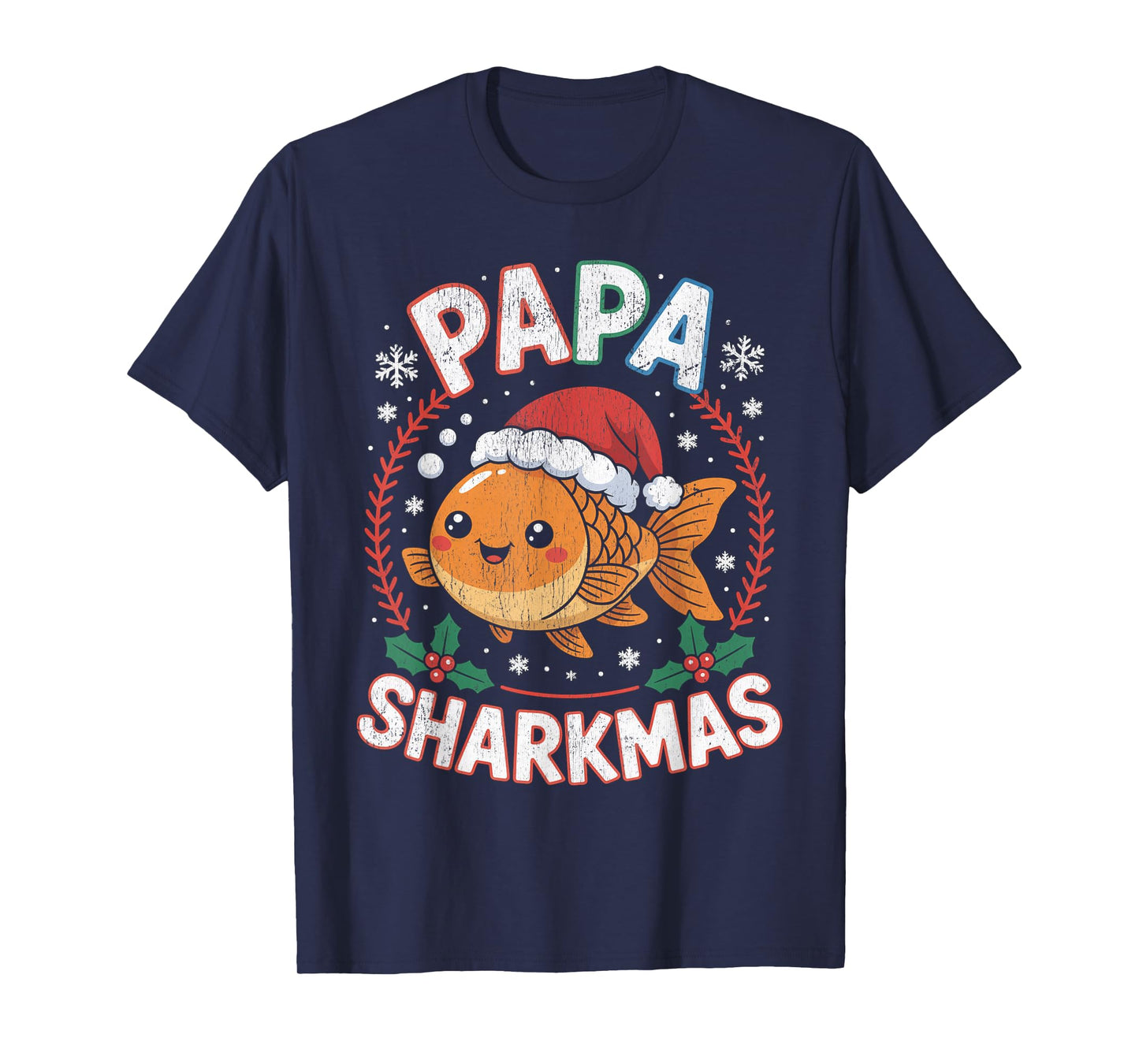 Papa Sharkmas Funny Shark Santa Hat Ugly Christmas Sweater T-Shirt