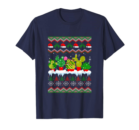 Succulents Cactus Collection Xmas Sweater Santa Gardener T-Shirt