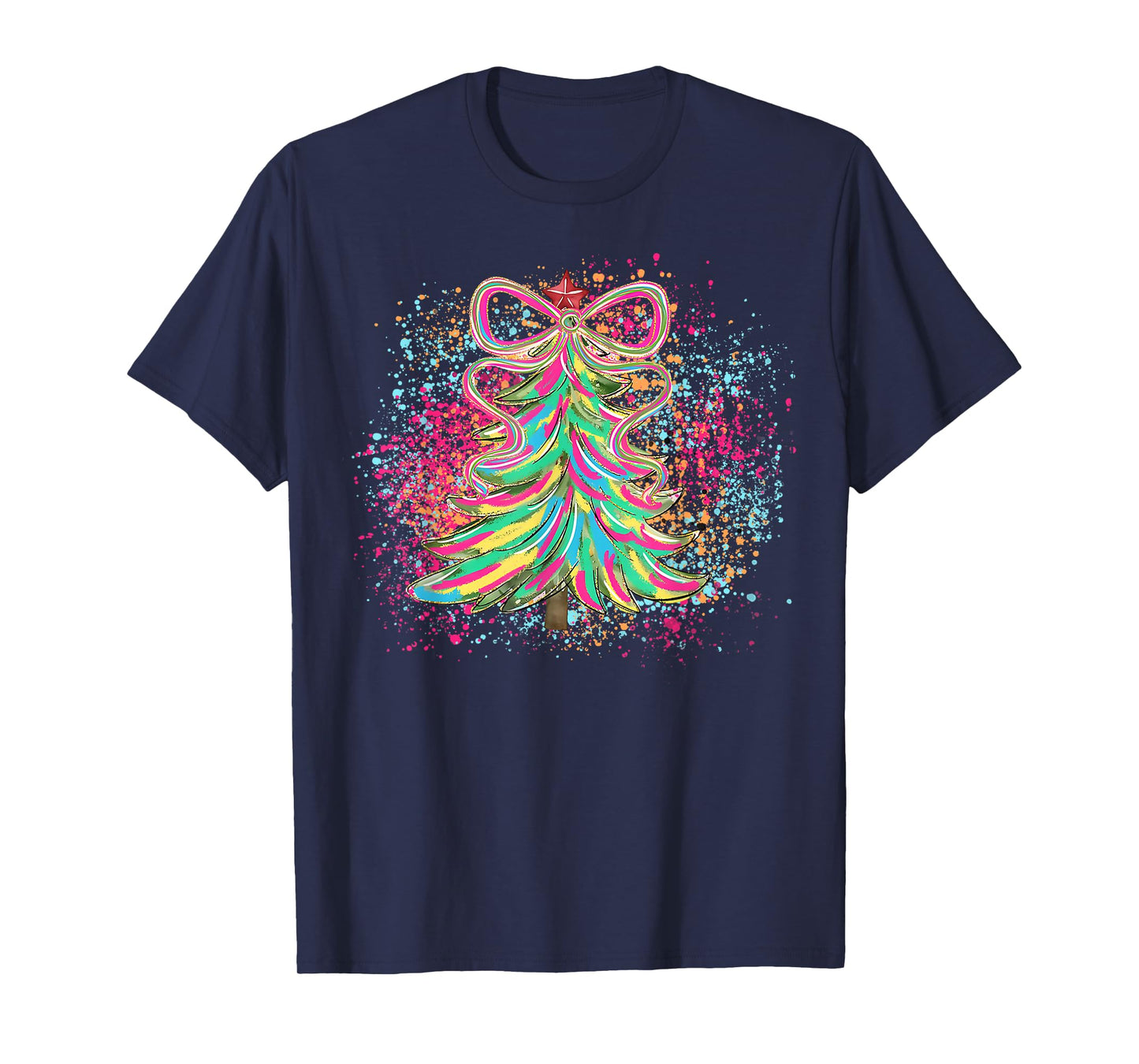 Christmas Coquette Bow Xmas Tree Pajamas Holiday Watercolor T-Shirt