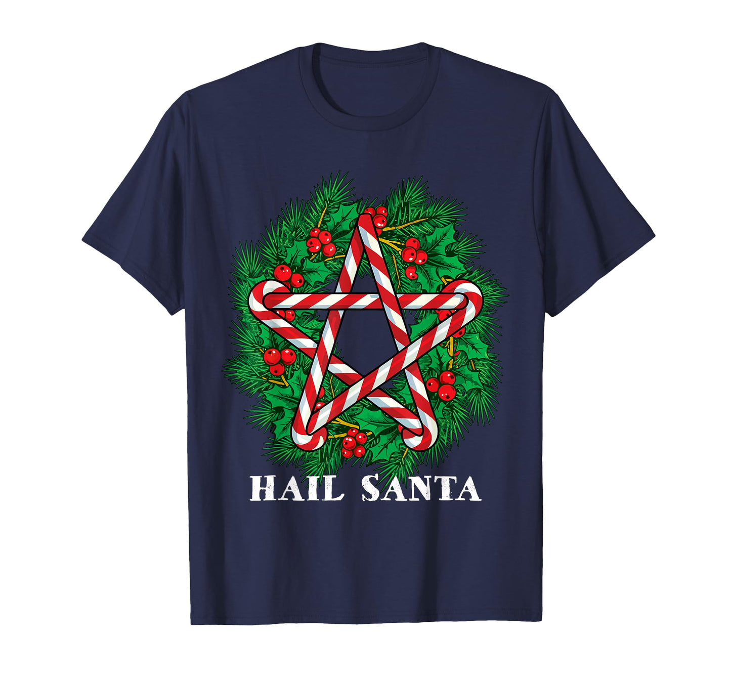 Hail Santa Star Pagan Solstice Gothic Metal Christmas Wreath T-Shirt