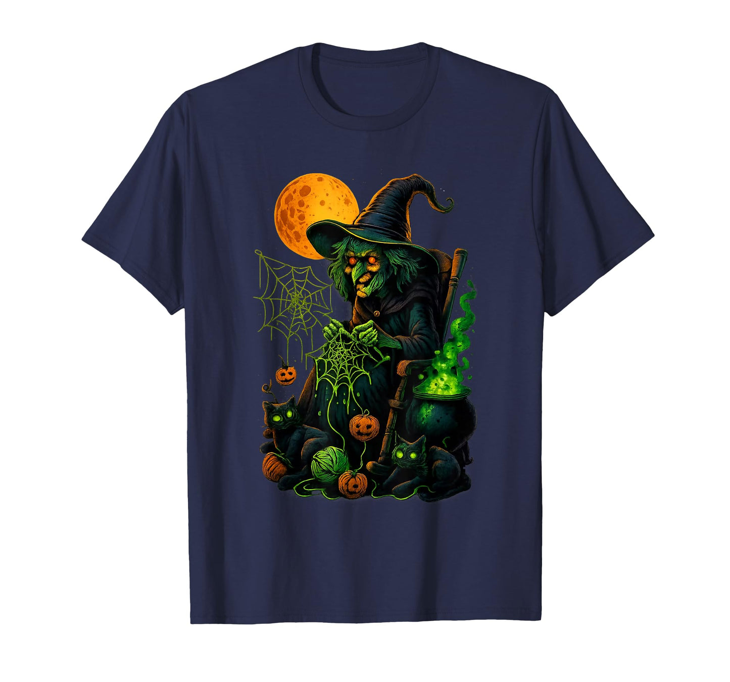 Halloween Knitting Witch Funny Spooky Grandma Mom Art Women T-Shirt