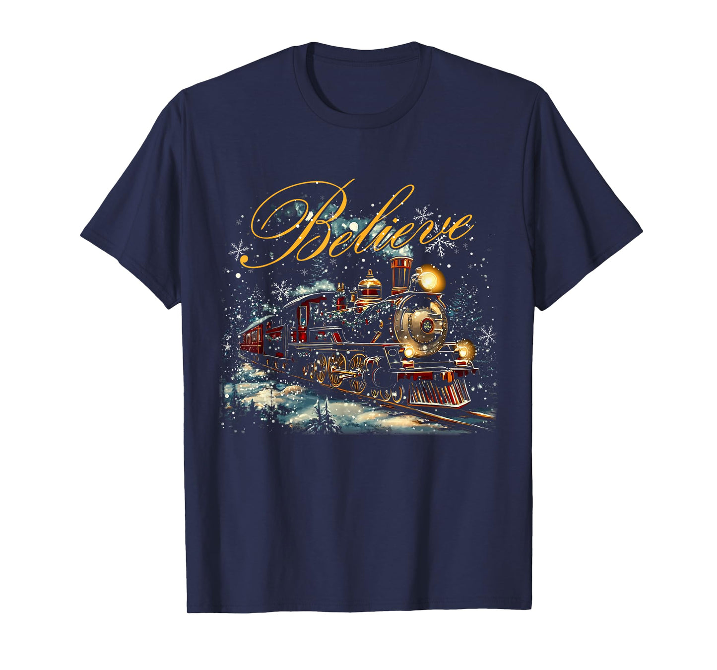 Christmas Train Believe Express Xmas Santa Women Man T-Shirt