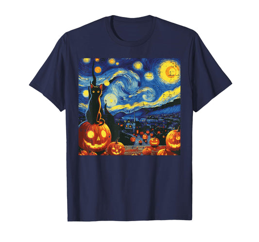 Halloween Starry Night Cat Pumpkins Costume Men Women Kids T-Shirt