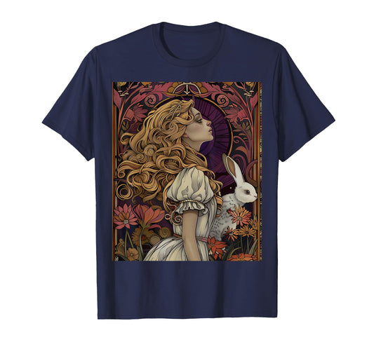 Alice in Wonderland Rabbit Fantasy Novel Vintage Art Nouveau T-Shirt
