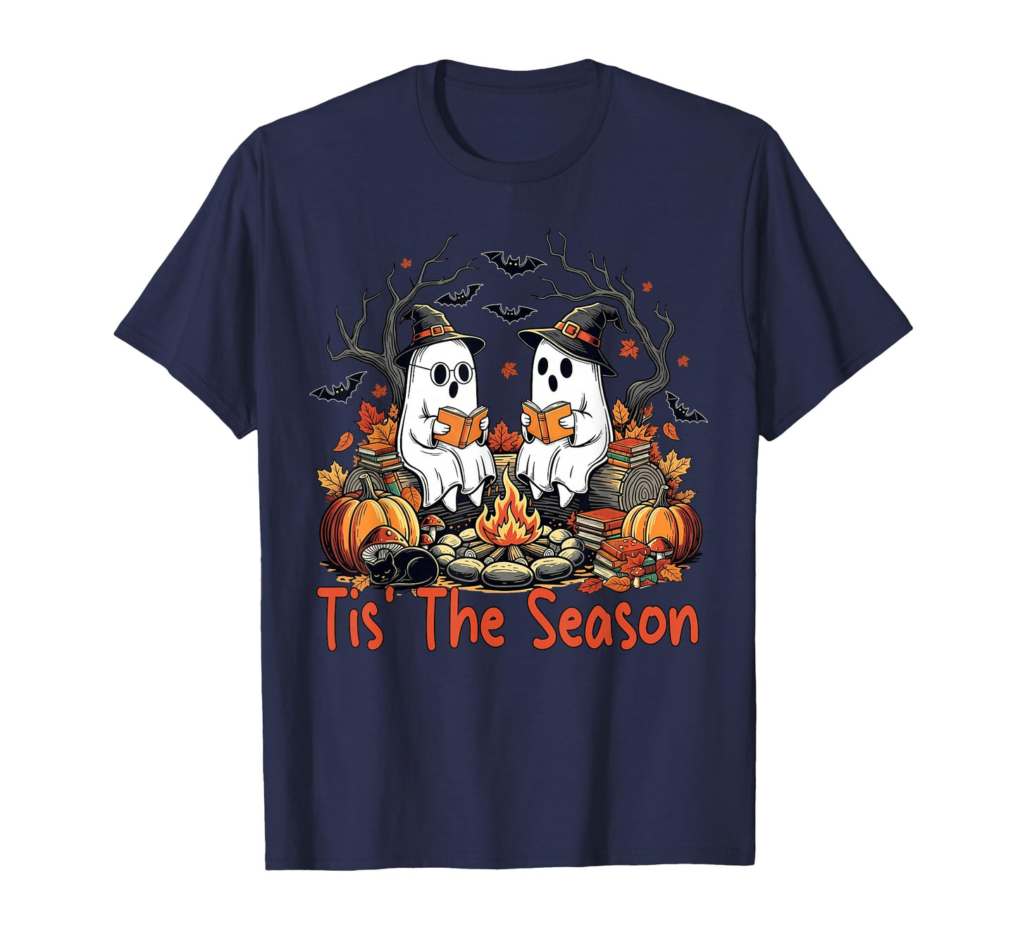Tis' The Season Ghost Reading Books Halloween Teacher Kids T-Shirt