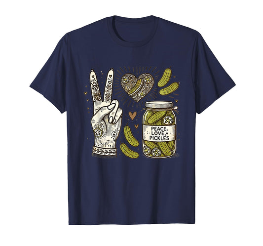 Groovy Peace Love & Pickles A Retro Delight for Food Lovers T-Shirt