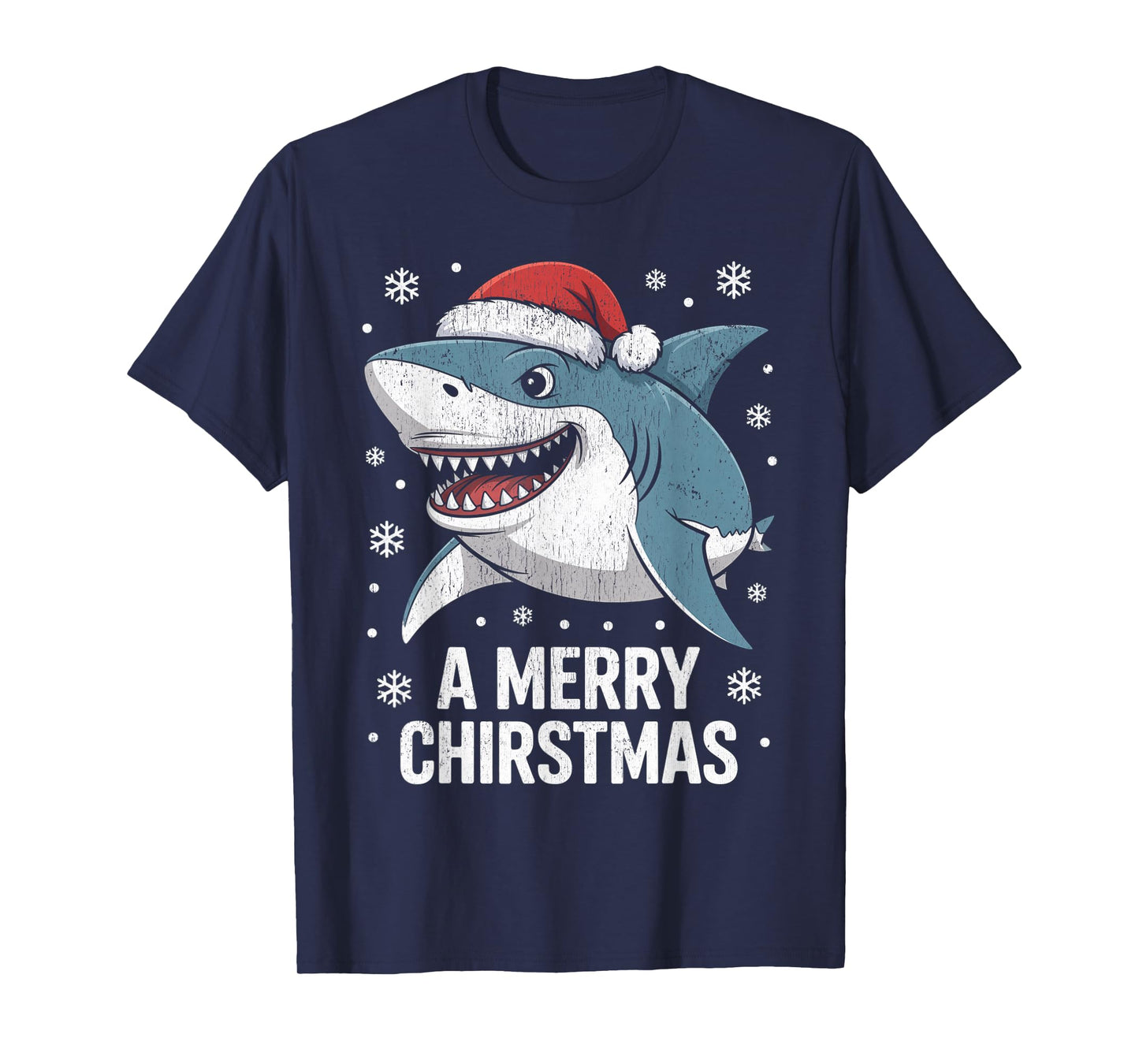 A Merry Christmas Funny Shark Santa Hat T-Shirt