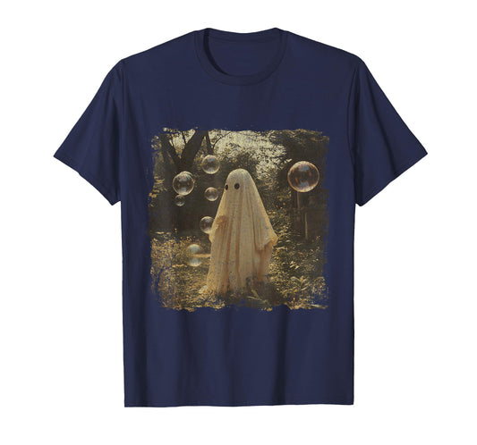 Cute Vintage Ghost in Forest with Bubbles Aesthetic T-Shirt