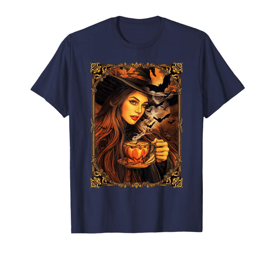 Vintage Halloween Witch Pumpkin Spice Latte Syrup Creamer T-Shirt