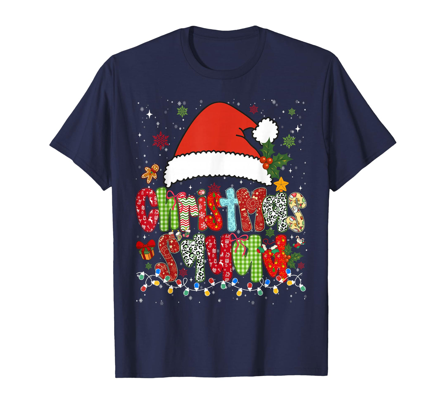 Funny Christmas Squad Family Matching Pajamas Bows Santa Hat T-Shirt