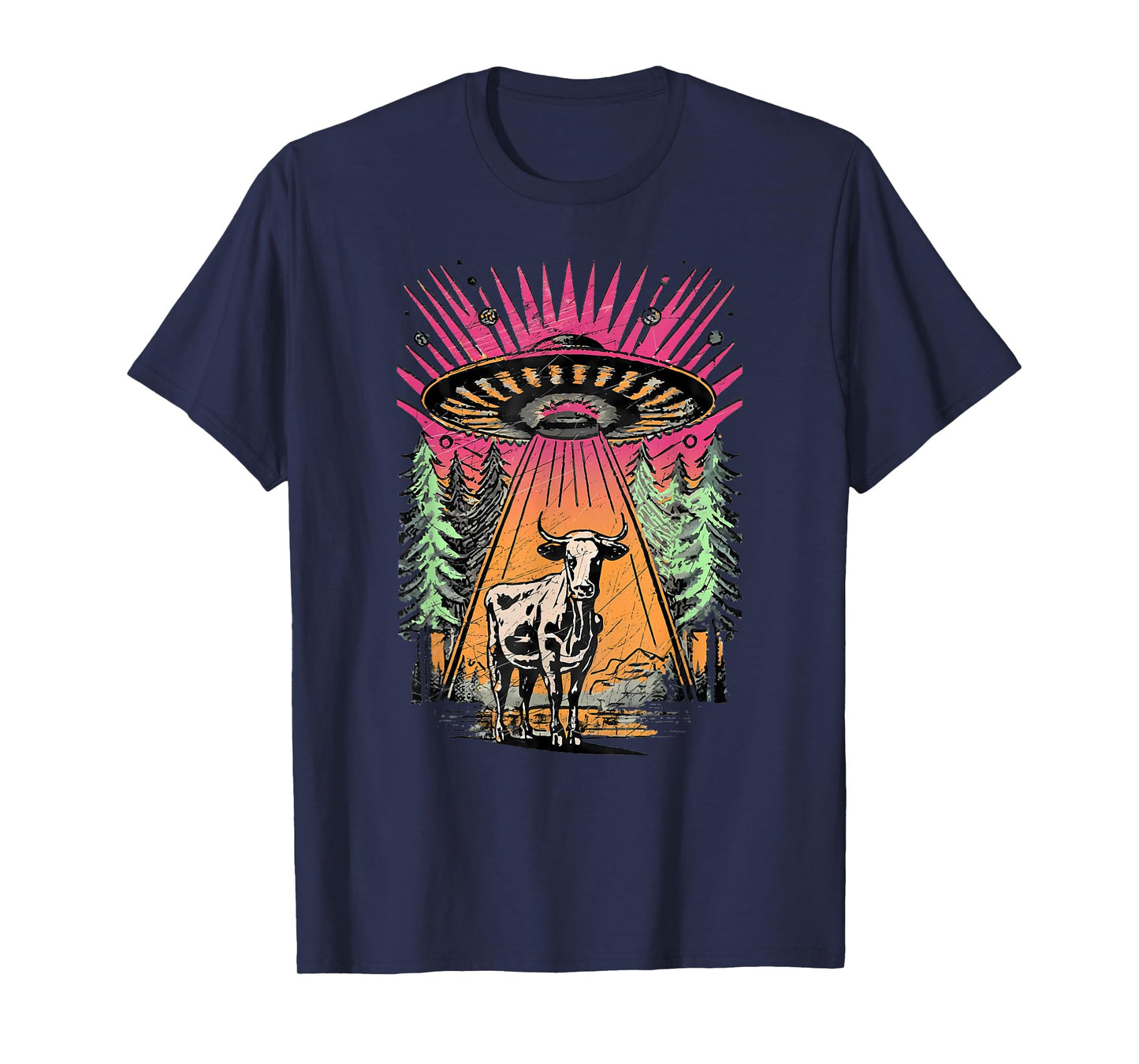 UFO Cow Abduction Funny Vintage Retro Alien Paranormal T-Shirt