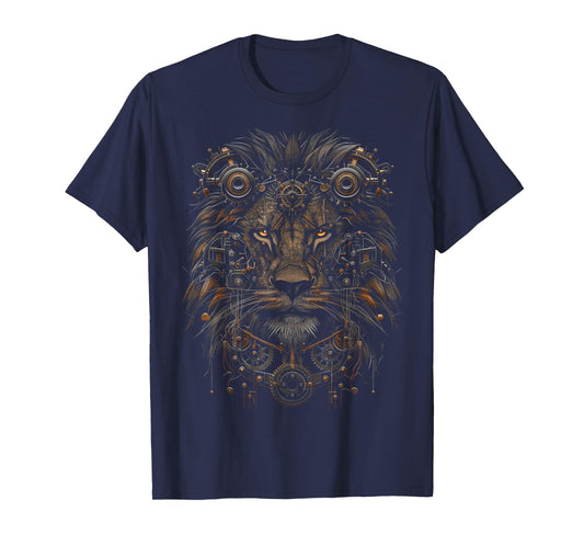 Steampunk Lion Bronze And Black Artwork Graphic T-Shirt