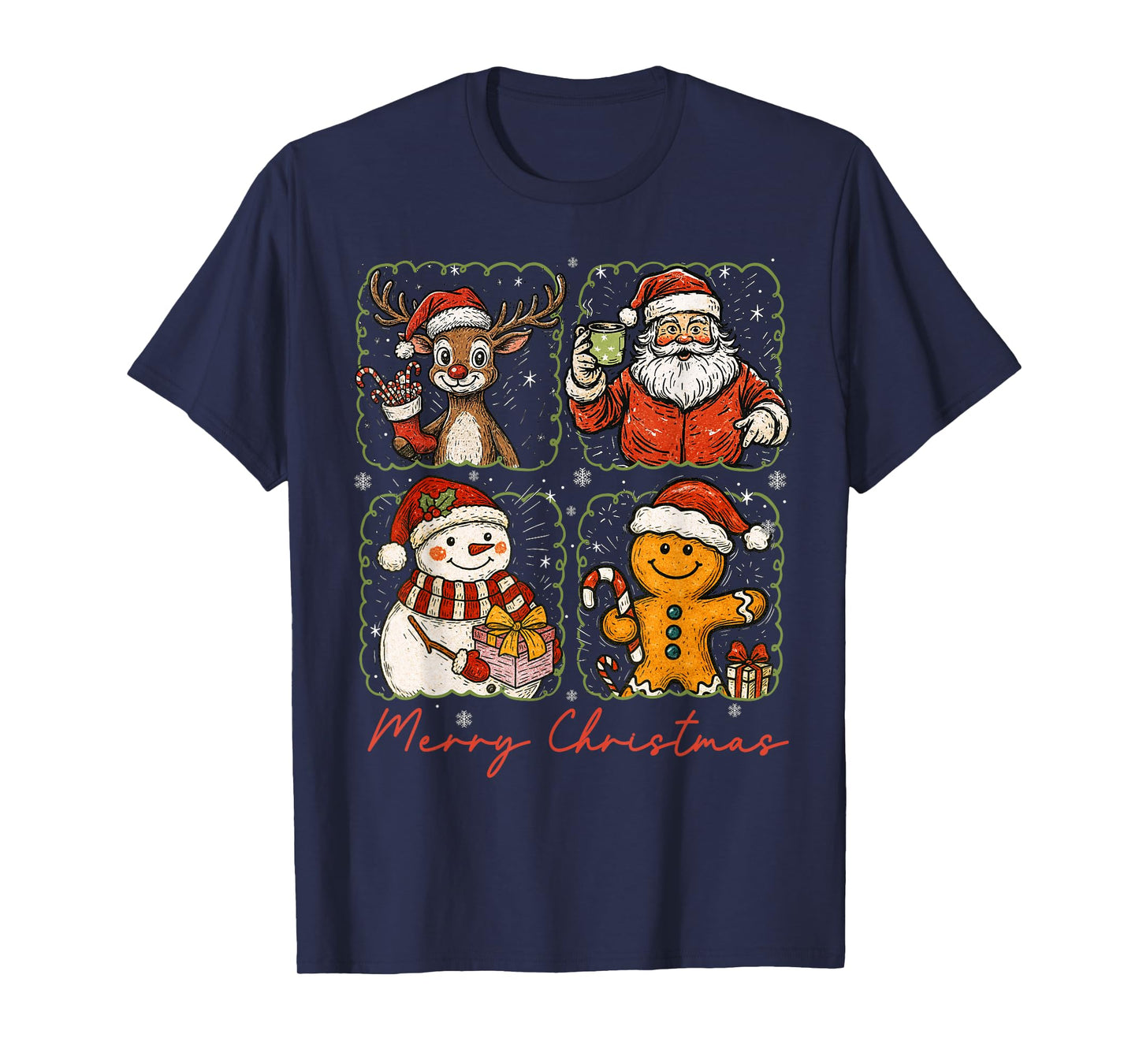 Merry Christmas Santa Reindeer Snowman Family Men Women Kids T-Shirt
