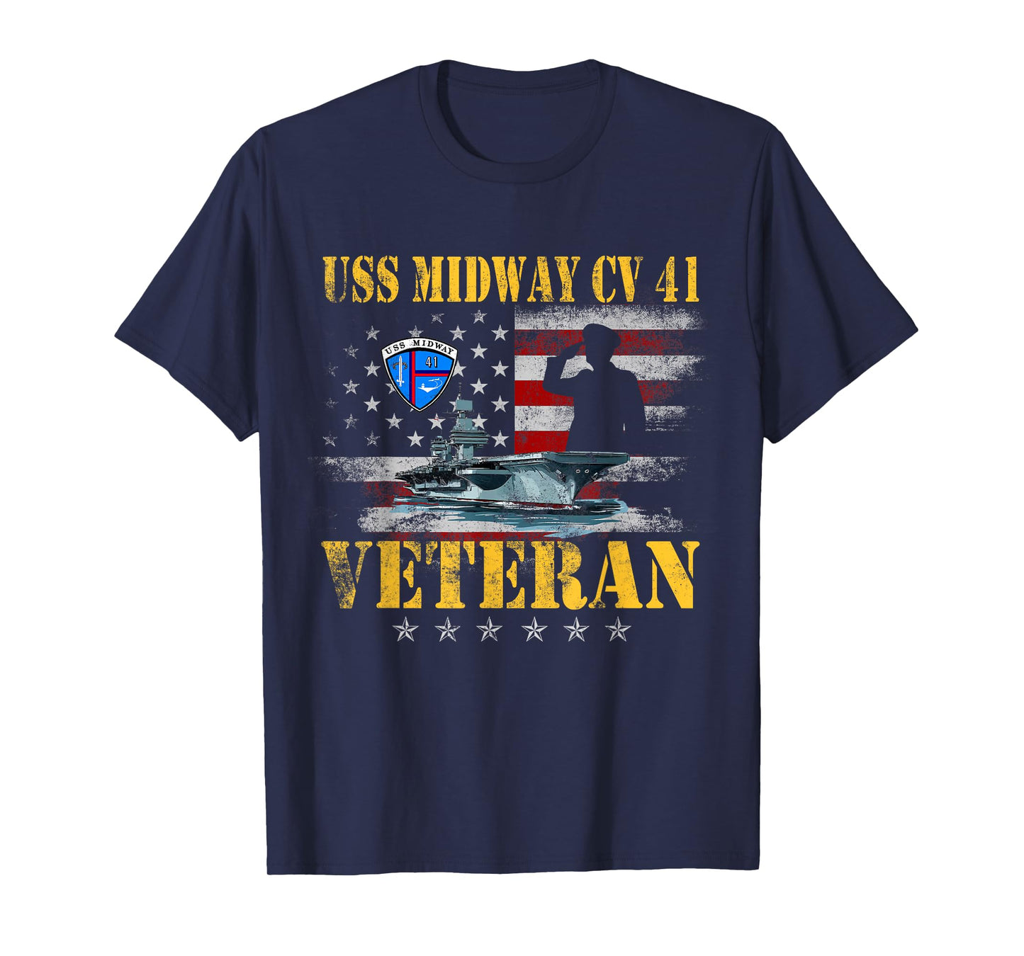 USS Midway CV 41 Aircraft Carrier Veteran US Flag Patriotic T-Shirt