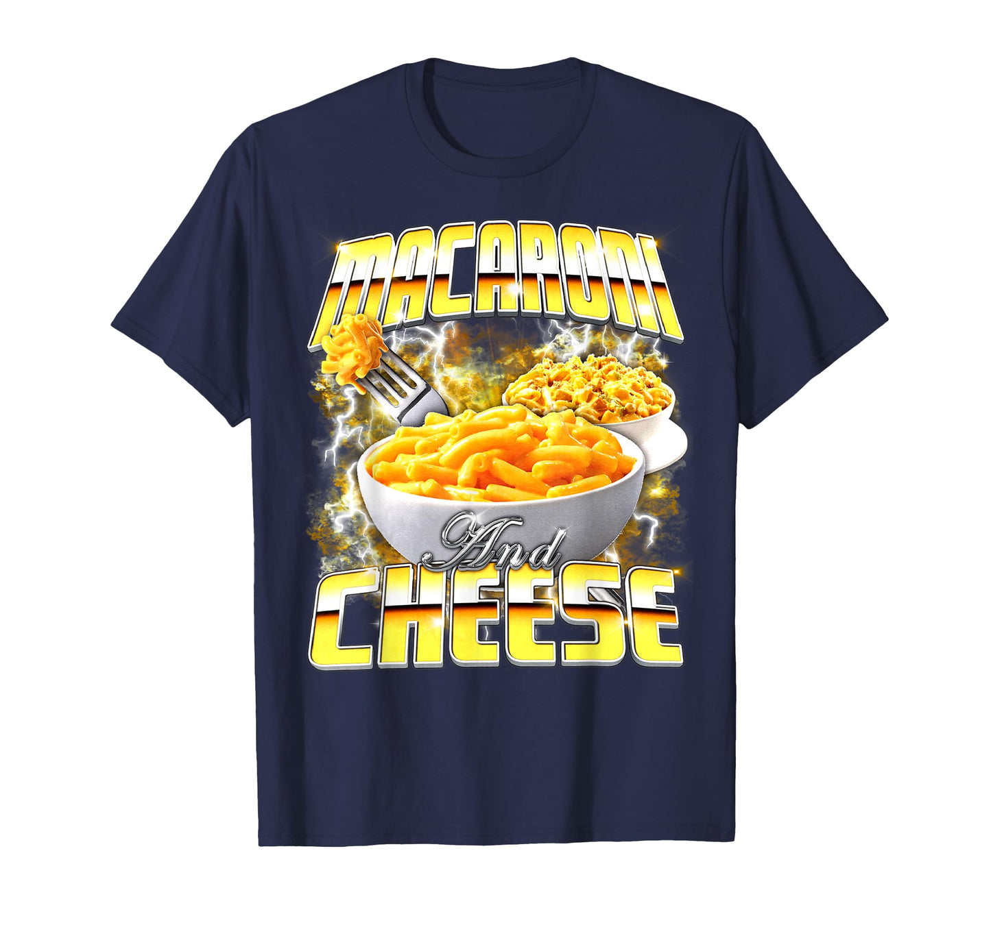 Macaroni and Cheese Meme Bootleg Rap Style 90s Vintage Funny T-Shirt
