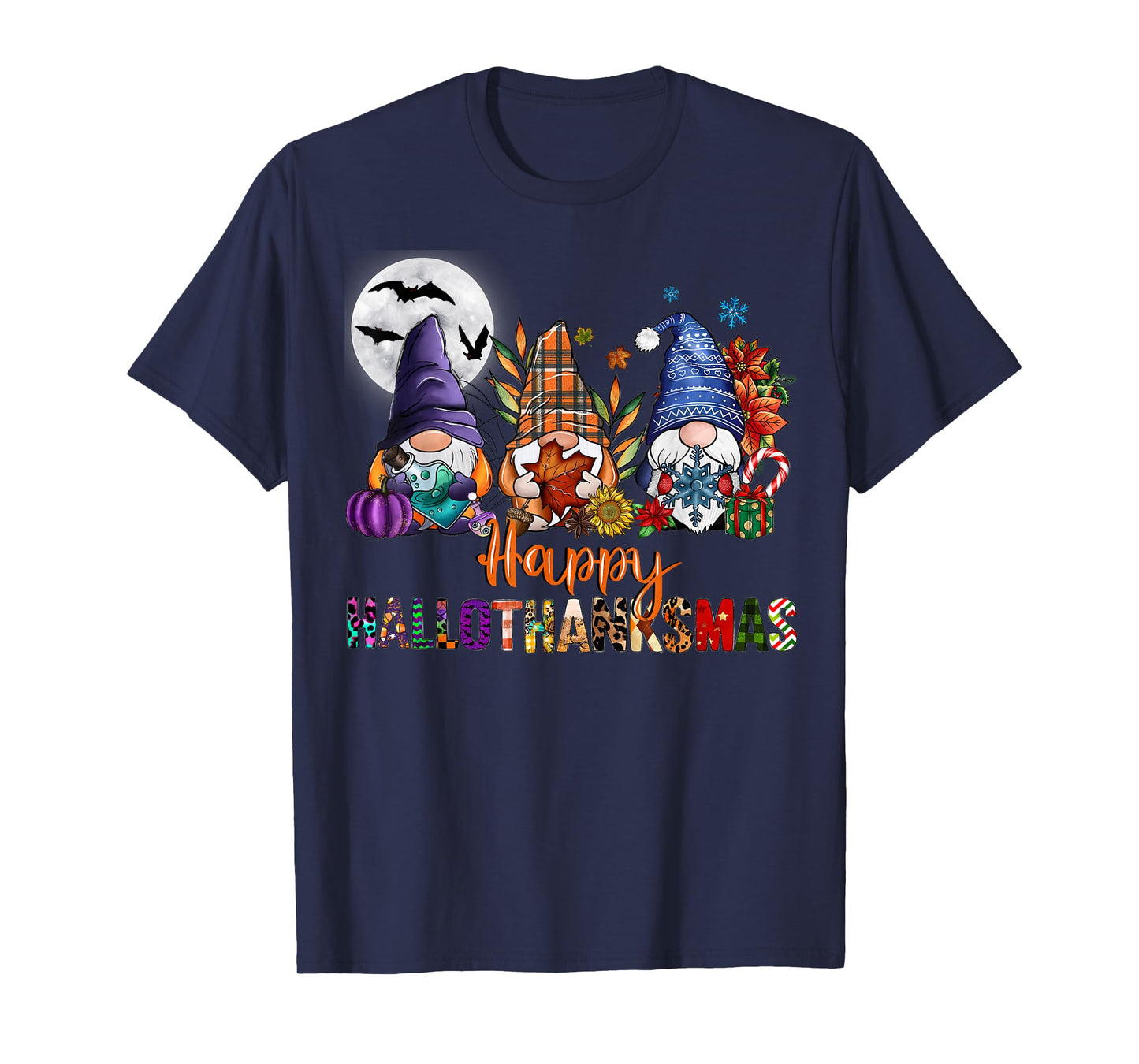 Halloween Thanksgiving Christmas Happy HalloThanksMas Gnome T-Shirt