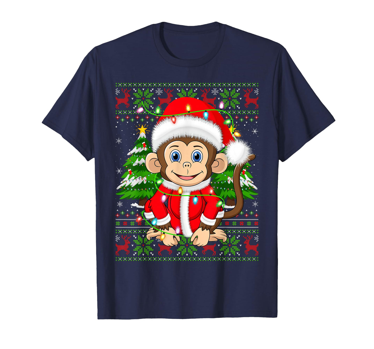 Monkey Christmas Lights Santa Costume Ugly Xmas Sweaters T-Shirt
