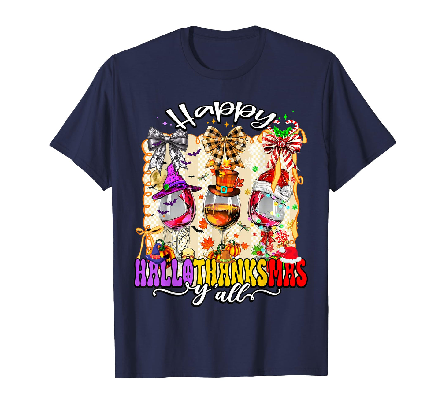 Happy Hallothanksmas Y'all Halloween Thanksgiving Christmas T-Shirt