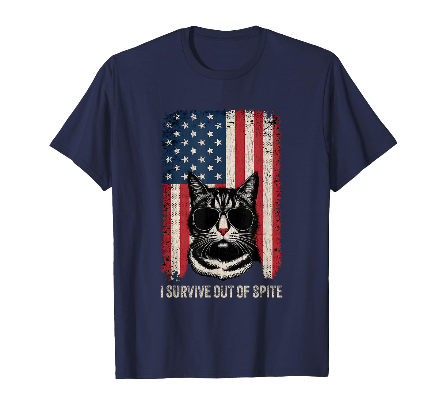 Surviving Purely Out Of Spite Vintage USA Flag Funny Cat T-Shirt for Men Women