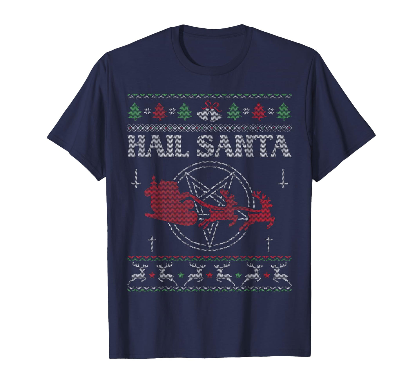 Hail Santa Metal Pagan Solstice Ugly Christmas Pentagram T-Shirt
