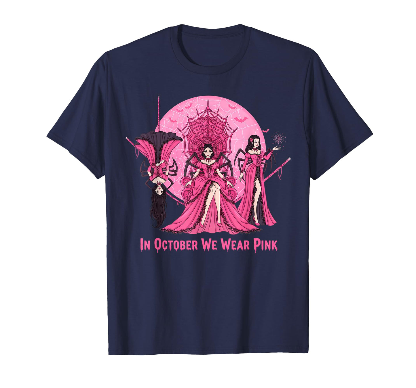 October We Wear Pink Spider Witch Halloween Breast Cancer T-Shirt