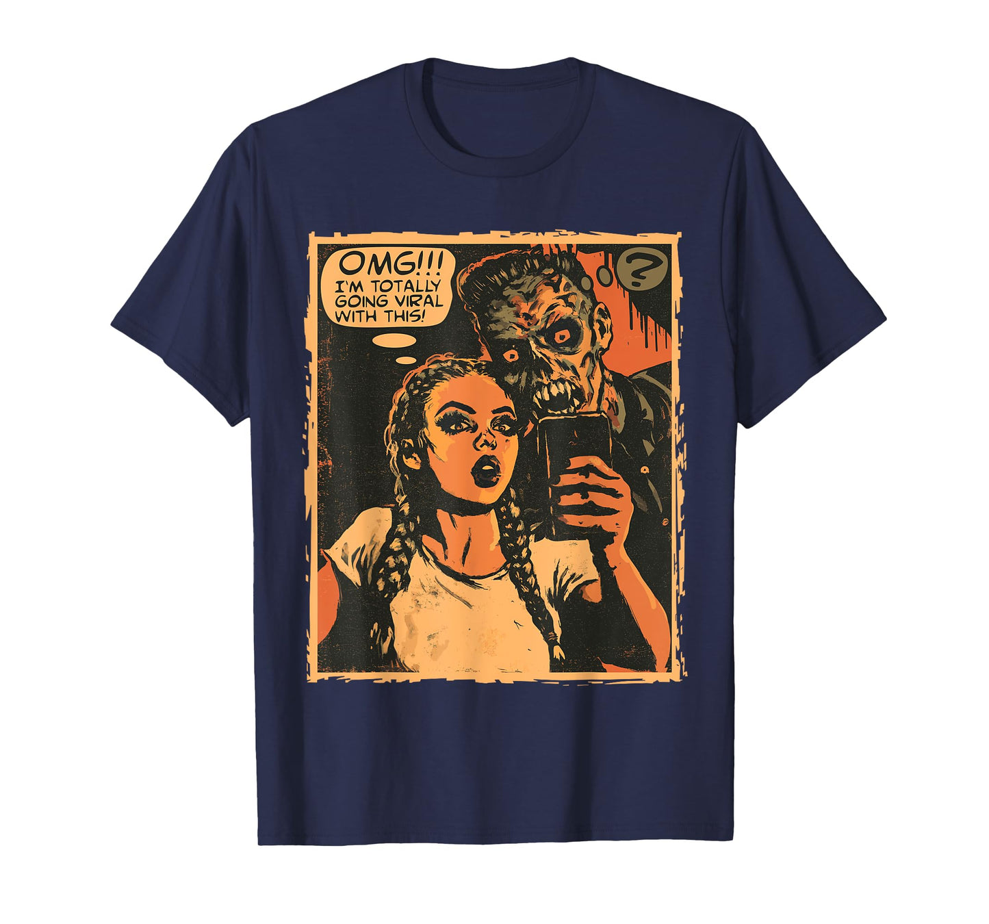 Zombie Selfie Viral Comic Horror Artwork for Halloween T-Shirt