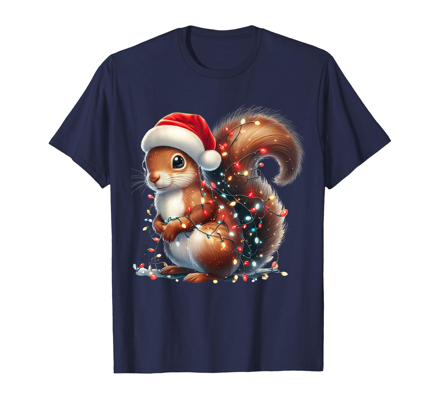 Squirrel Christmas Lights Funny Santa Hat Merry Xmas T-Shirt