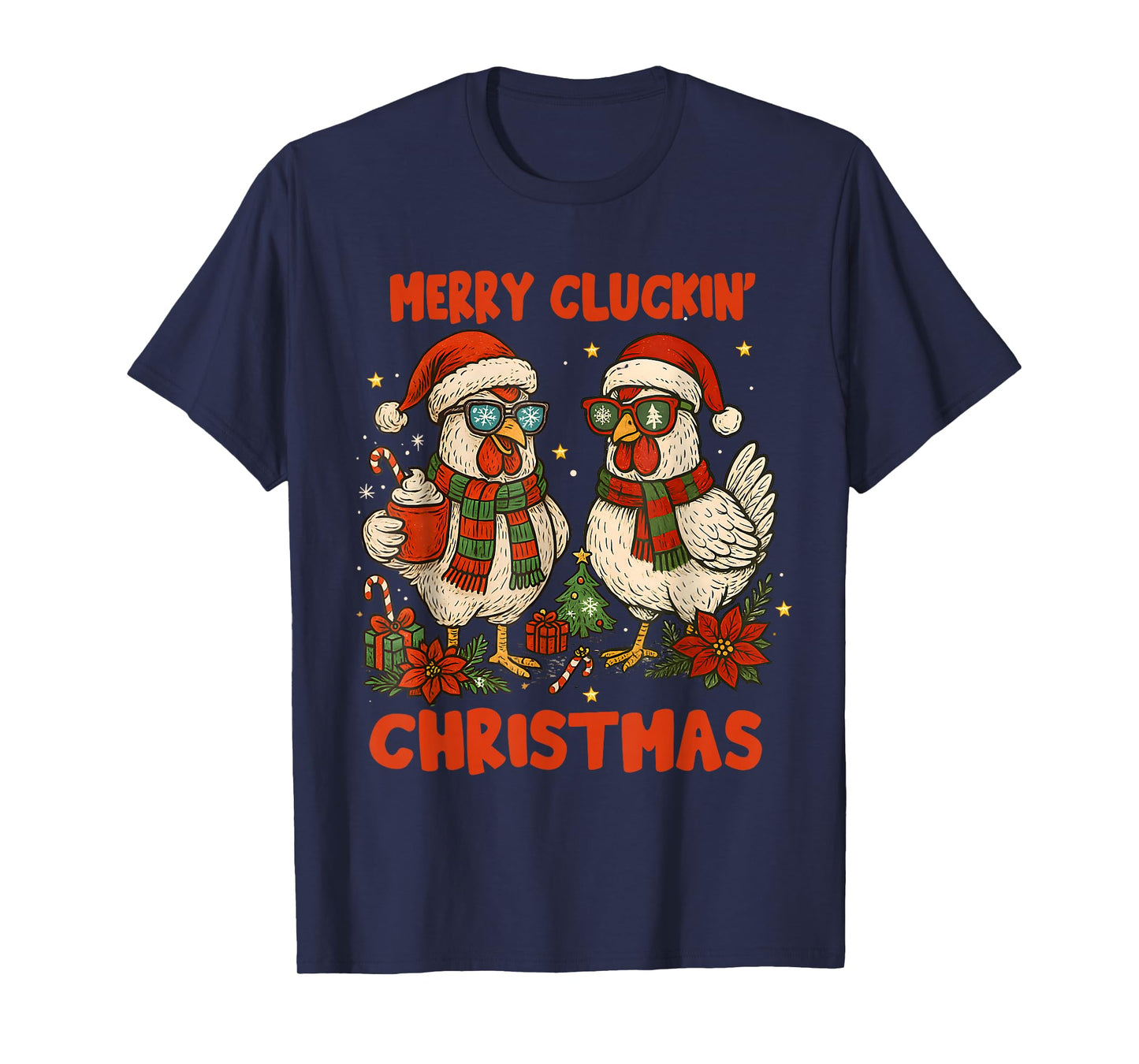 Retro Merry Cluckin Christmas Santa Chicken Farm Animal Xmas T-Shirt