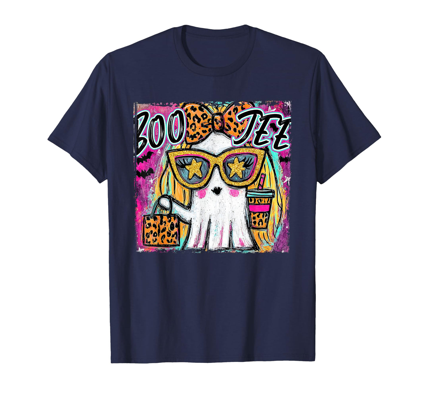 Preppy Boojee Leopard Ghost Coffee Halloween Spooky Season T-Shirt