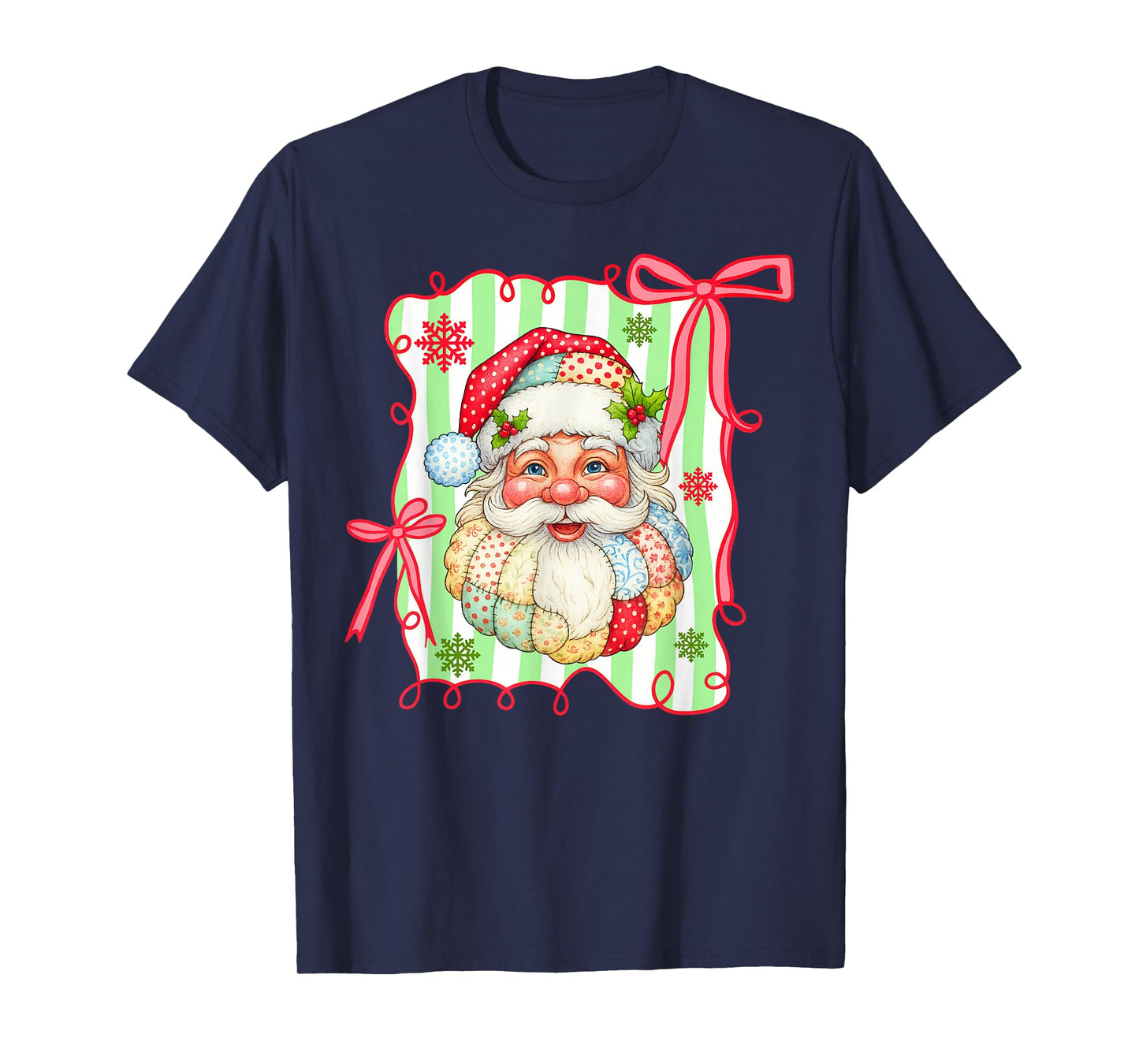Retro Graphic Patchwork Santa Claus Christmas Preppy T-Shirt