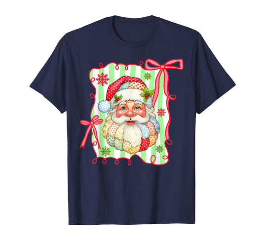 Retro Graphic Patchwork Santa Claus Christmas Preppy T-Shirt