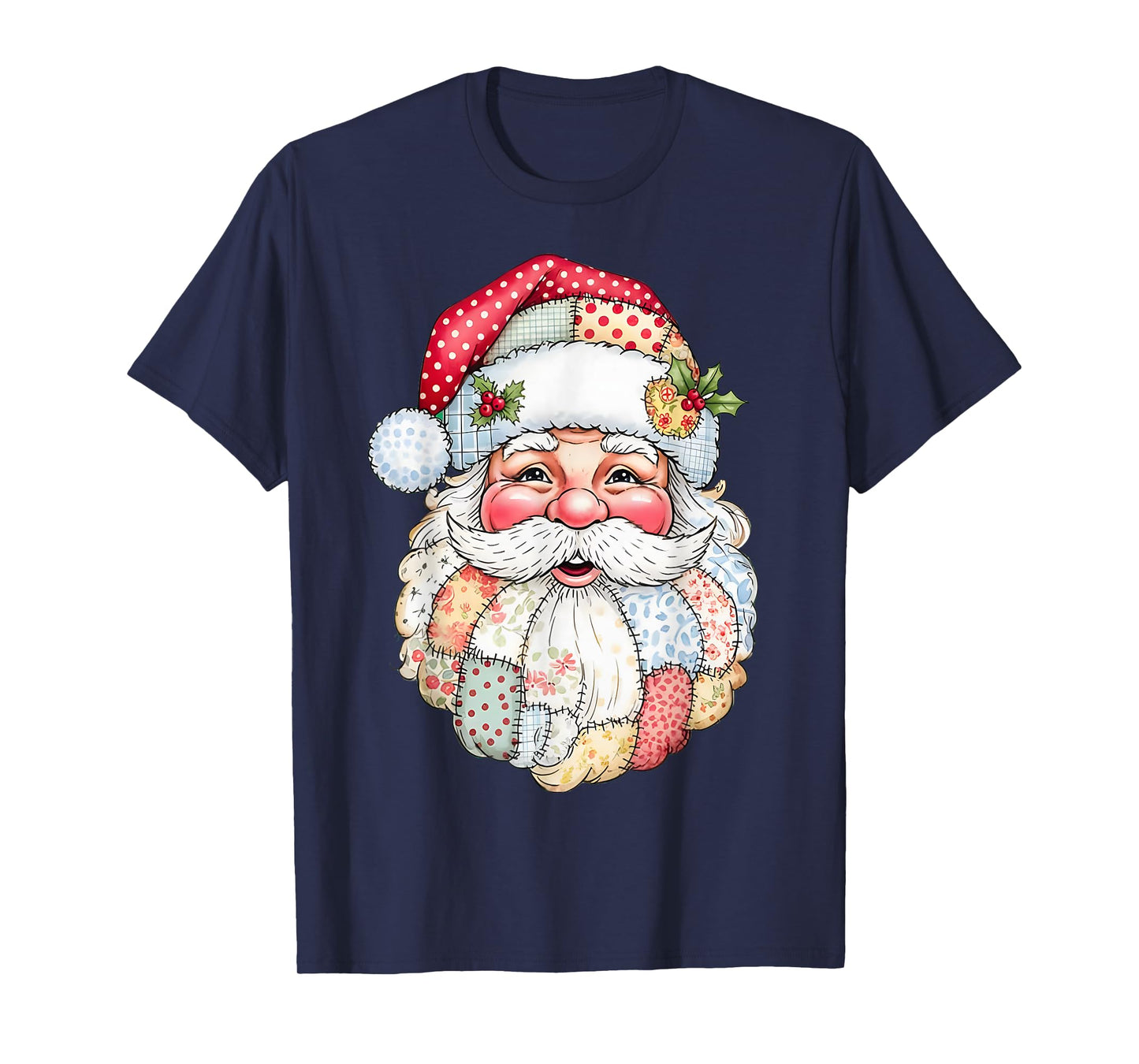 Quilted Santa Xmas Cozy Patchwork Santa Claus Christmas T-Shirt