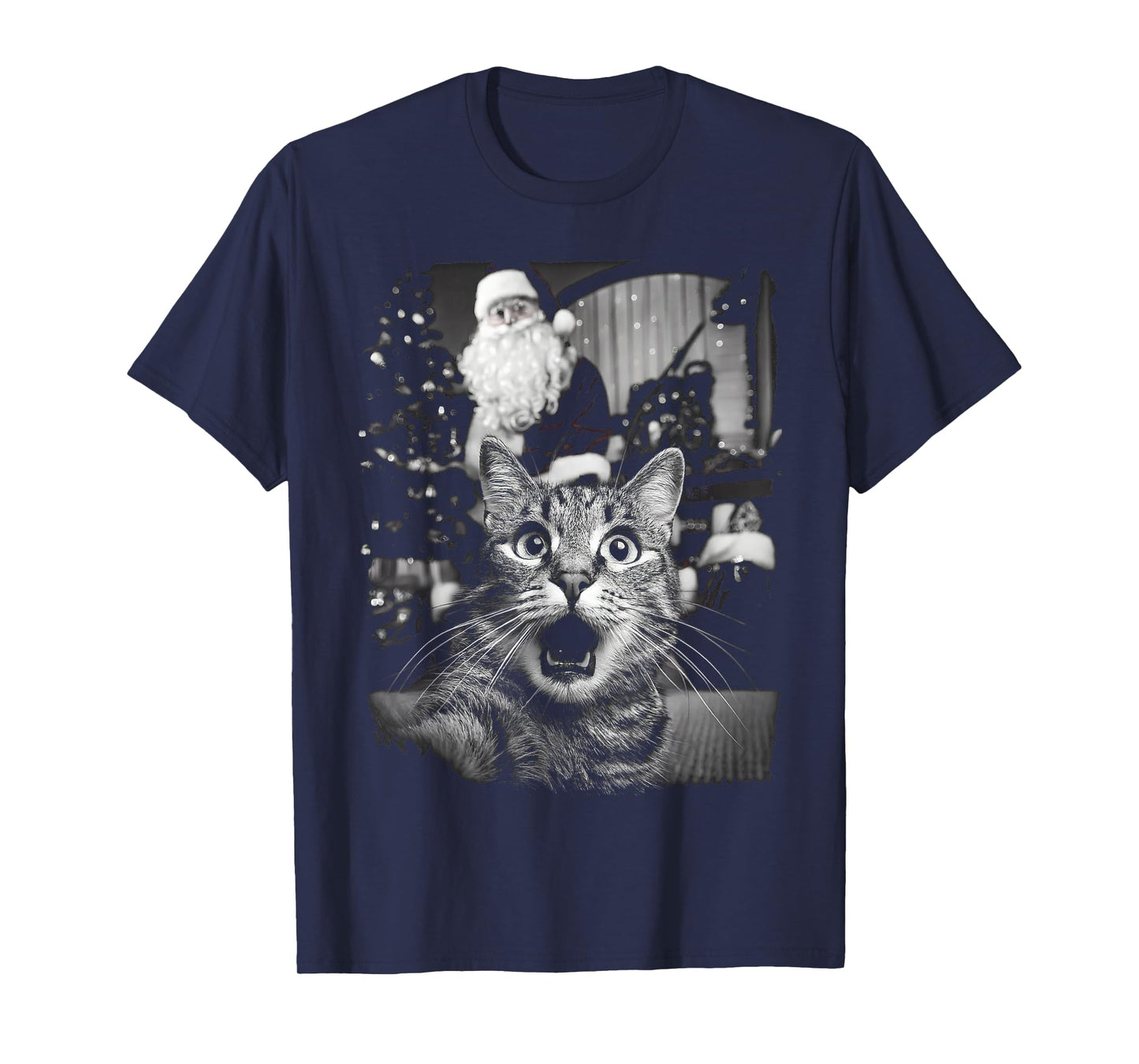 Cat Selfie with Surprised Santa Funny Christmas Vintage T-Shirt