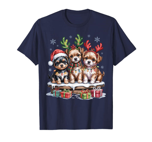 Cute Yorkipoo Christmas Puppies Dog Lovers Funny Holiday T-Shirt