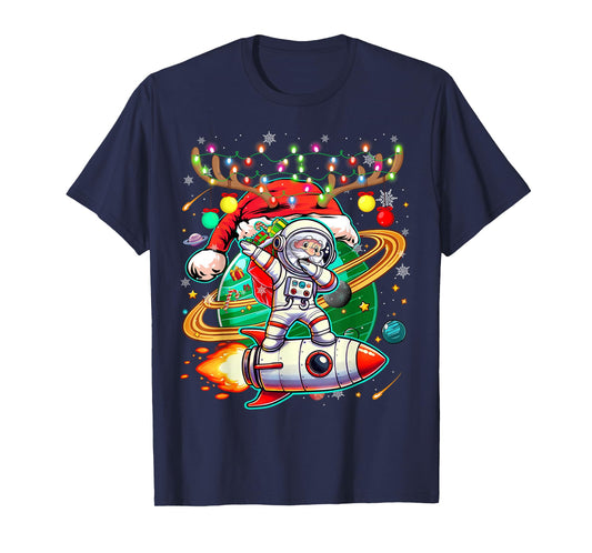Dabbing Santa Christmas Lights Boys Men Kids Xmas Funny T-Shirt