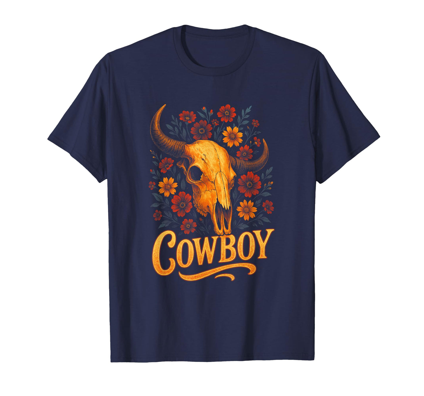 Cowboy - Vintage Skull Western Flowers T-Shirt
