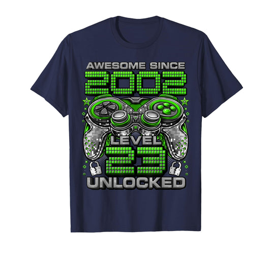 Level 23 Unlocked Awesome Since 2002 23rd Birthday Gaming T-Shirt