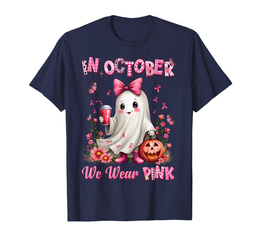In October We Wear Pink Ghost Breast Cancer Awareness T-Shirt