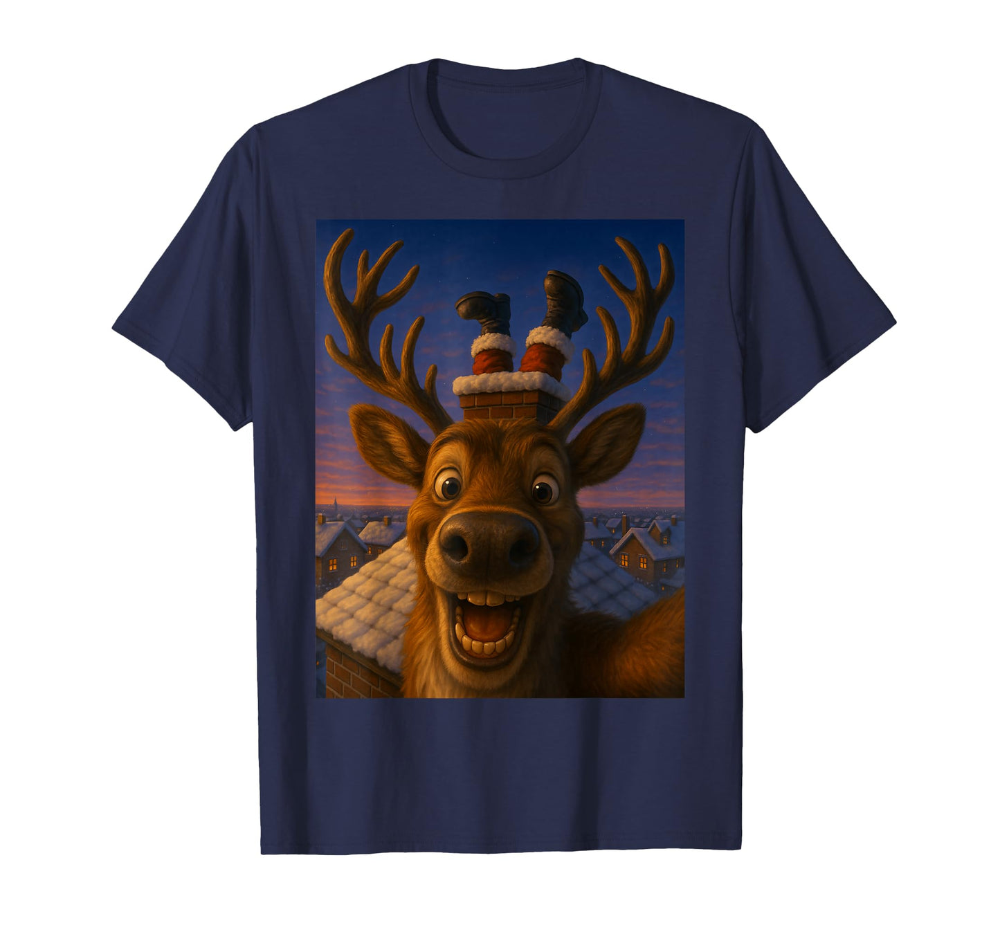 Funny Reindeer Selfie Santa Boys Girls Christmas T-Shirt