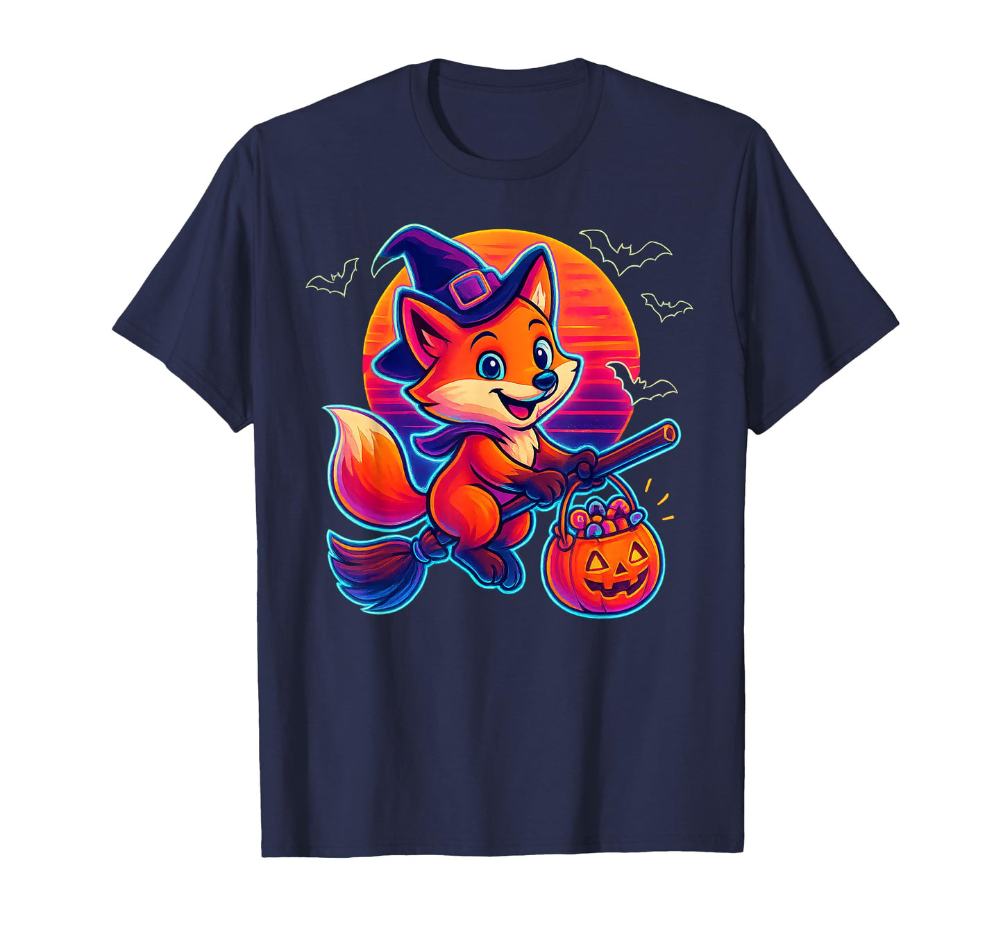Cute Fox Witch Pumpkin Halloween Costume Boys Girls T-Shirt
