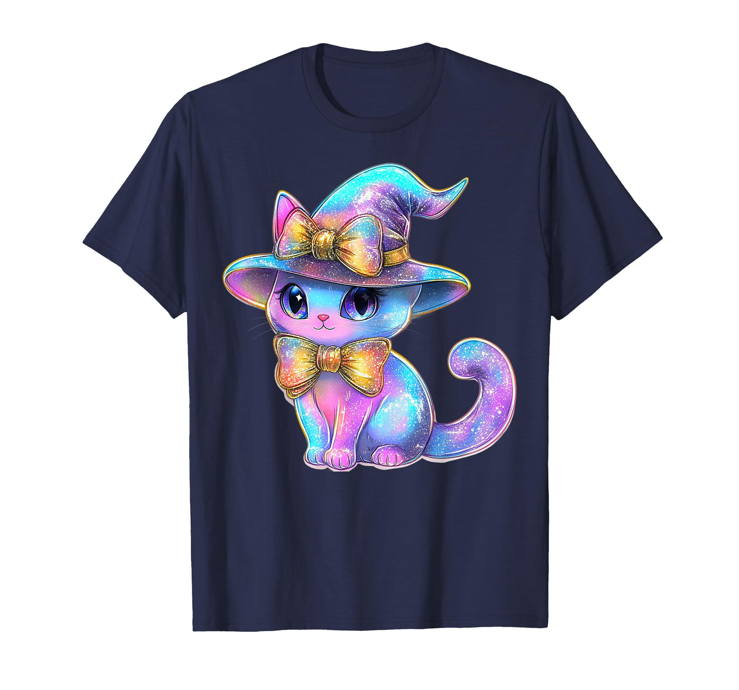 Kawaii Pastel Cat Witch Hat Halloween Coquette Girly Bow T-Shirt
