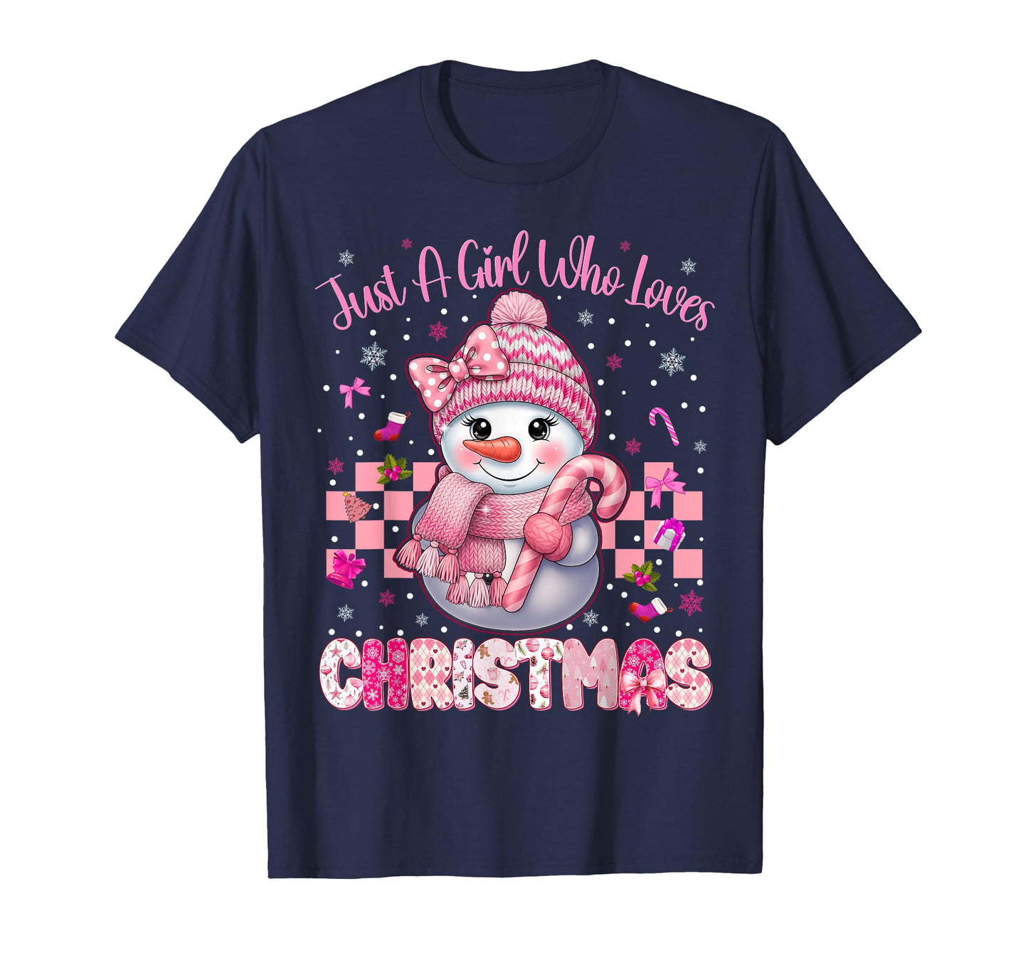 Just A Little Girl Who Loves Christmas Pink Snowman Girl T-Shirt